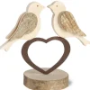 Waldfabrik, photophore en bois et étoile sapin de Noël 2 Oiseaux En Bois Sur Un Coeur, 9 Cm Discount