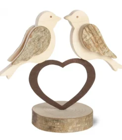Waldfabrik, photophore en bois et étoile sapin de Noël 2 Oiseaux En Bois Sur Un Coeur, 9 Cm Discount