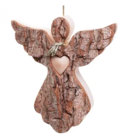 Waldfabrik, photophore en bois et étoile sapin de Noël Ange De Noël A Suspendre Avec Un Coeur, 12 Cm