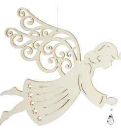 Waldfabrik, photophore en bois et étoile sapin de Noël Ange De Noël A Suspendre En Feuille D'Erable Avec Cristal Swarovski, 19 Cm Best
