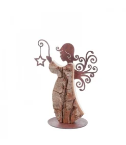 Waldfabrik, photophore en bois et étoile sapin de Noël Ange De Noël En Bois Avec Ailes Metal, 15 Cm Discount