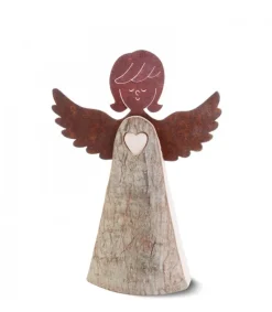 Waldfabrik, photophore en bois et étoile sapin de Noël Ange En Bois Avec Coeur Et Ailes Metal, 15,5 Cm Outlet