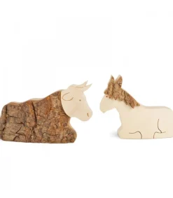 Waldfabrik, photophore en bois et étoile sapin de Noël Animaux En Bois Pour Crèche De Noël, L'Ane Et Boeuf, 6 Cm