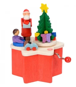 Graupner, décoration de sapin de Noël, Déco Noël enfant Boite A Musique A Manivelle Rouge, Père Noël Et Enfant New