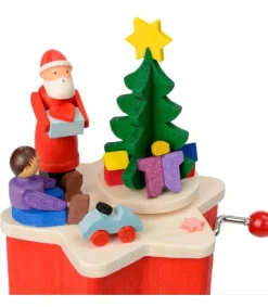 Graupner, décoration de sapin de Noël, Déco Noël enfant Boite A Musique A Manivelle Rouge, Père Noël Et Enfant New