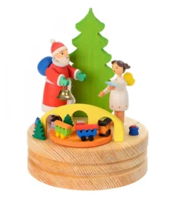 Graupner, décoration de sapin de Noël, Déco Noël enfant Boite A Musique En Bois, Père Noël Et Ange Blanc Clearance