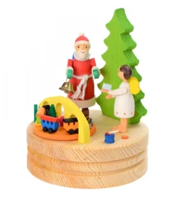Graupner, décoration de sapin de Noël, Déco Noël enfant Boite A Musique En Bois, Père Noël Et Ange Blanc Clearance