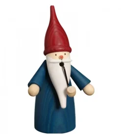 Seiffener Volkskunst Bonhomme Fumeur Père Noël Manteau Bleu Clearance