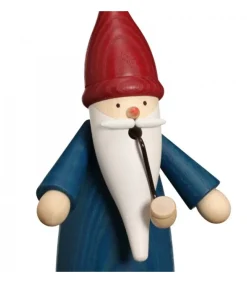 Seiffener Volkskunst Bonhomme Fumeur Père Noël Manteau Bleu Clearance