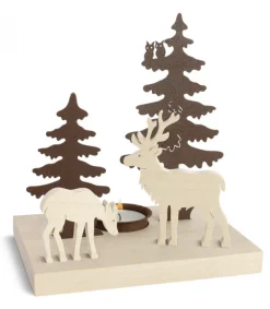 Waldfabrik, photophore en bois et étoile sapin de Noël Bougeoir De Table Décoratif, Cerf Et Biche New