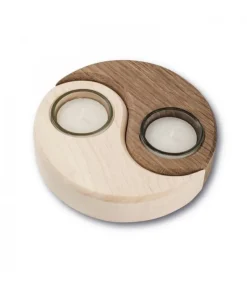 Waldfabrik, photophore en bois et étoile sapin de Noël Bougeoir En Bois A 2 Bougies Yin-Yang Clearance