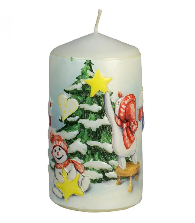 Ewa Kerzen, bougies de Noël et bougies de l'Avent Bougie Décorative De Noël, Motif Vintage Bonhommes De Neige Et Sapin Discount
