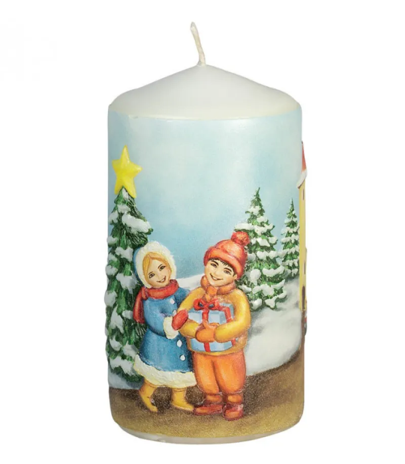 Ewa Kerzen, bougies de Noël et bougies de l'Avent Bougie Décorative De Noël, Motif Vintage Enfant Et Village Hot