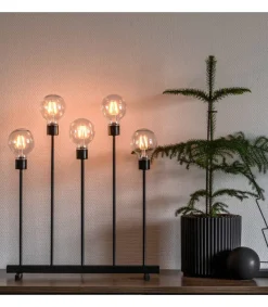 Konstsmide, guirlandes lumineuses de Noël Chandelier Led 5 Ampoules Rondes Ambrees En Metal Noir, 54 Cm