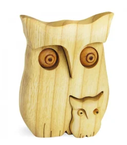 Waldfabrik, photophore en bois et étoile sapin de Noël Chouette En Bois Poli Avec Enfant, 9 Cm Best