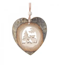 Waldfabrik, photophore en bois et étoile sapin de Noël Coeur En Bois A Suspendre Motif Cisele Elan, 7 Cm Clearance