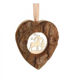 Waldfabrik, photophore en bois et étoile sapin de Noël Coeur En Bois A Suspendre Motif Cisele Cerf, 6 Cm New