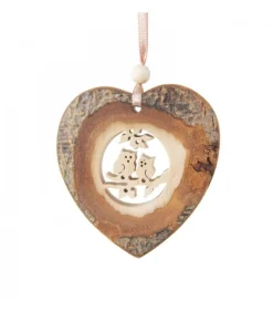 Waldfabrik, photophore en bois et étoile sapin de Noël Coeur En Bois A Suspendre Motif Cisele Hiboux, 7 Cm Discount