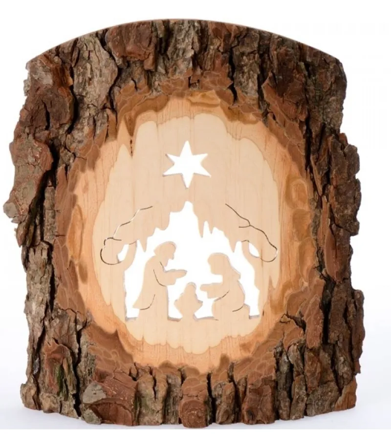 Waldfabrik, photophore en bois et étoile sapin de Noël Crèche A Poser En Ecorce De Bois, 18 Cm Hot