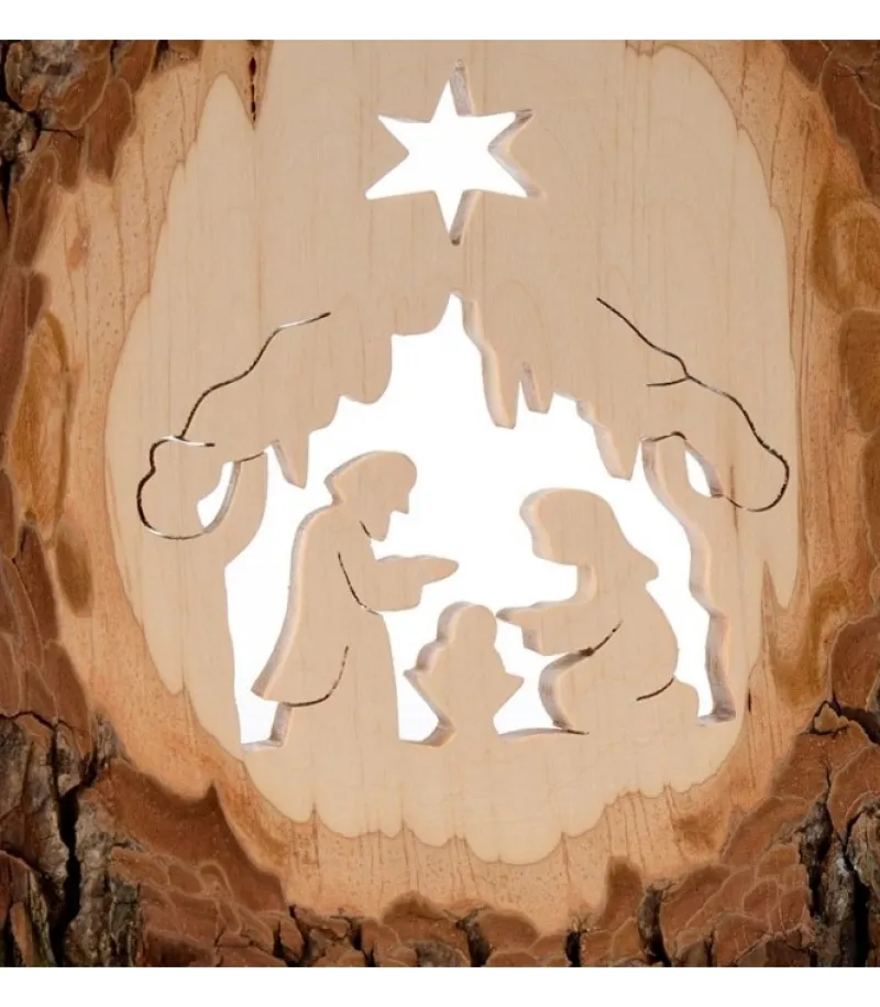 Waldfabrik, photophore en bois et étoile sapin de Noël Crèche A Poser En Ecorce De Bois, 18 Cm Hot