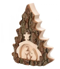Waldfabrik, photophore en bois et étoile sapin de Noël Crèche De Noël 16 Cm, Taillee Dans Une Ecorce De Bois En Forme De Sapin New