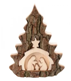 Waldfabrik, photophore en bois et étoile sapin de Noël Crèche De Noël 16 Cm, Taillee Dans Une Ecorce De Bois En Forme De Sapin New