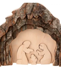 Waldfabrik, photophore en bois et étoile sapin de Noël Crèche De Noël 13 Cm, Taillee Dans Une Ecorce De Bois, Motif Etable Sale