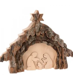 Waldfabrik, photophore en bois et étoile sapin de Noël Crèche De Noël 13 Cm, Taillee Dans Une Ecorce De Bois, Motif Etable Sale