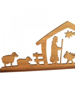 Waldfabrik, photophore en bois et étoile sapin de Noël Crèche De Noël Diorama En Bois D'Olivier, 8 Cm