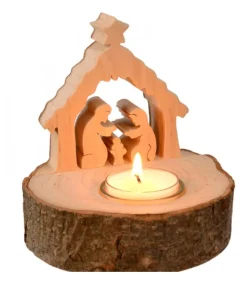 Waldfabrik, photophore en bois et étoile sapin de Noël Crèche De Noël Sur Rondin De Bois Avec Bougeoir Sale