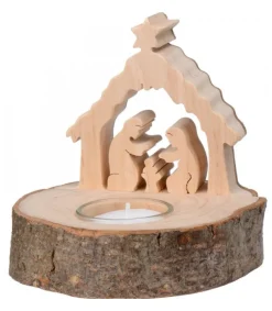 Waldfabrik, photophore en bois et étoile sapin de Noël Crèche De Noël Sur Rondin De Bois Avec Bougeoir Sale