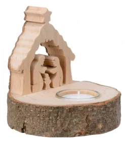 Waldfabrik, photophore en bois et étoile sapin de Noël Crèche De Noël Sur Rondin De Bois Avec Bougeoir Sale