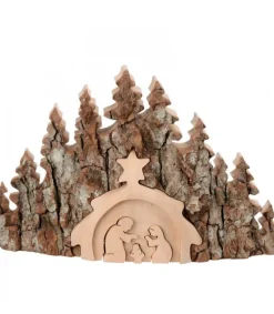 Waldfabrik, photophore en bois et étoile sapin de Noël Crèche De Noël Taillee Dans Une Ecorce De Bois, Motif Etable, 20 Cm Sale