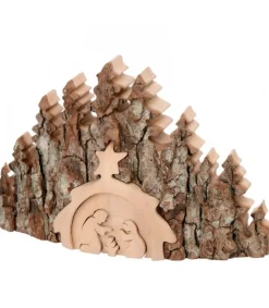 Waldfabrik, photophore en bois et étoile sapin de Noël Crèche De Noël Taillee Dans Une Ecorce De Bois, Motif Etable, 20 Cm Sale