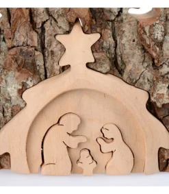 Waldfabrik, photophore en bois et étoile sapin de Noël Crèche De Noël Taillee Dans Une Ecorce De Bois, Motif Etable, 20 Cm Sale