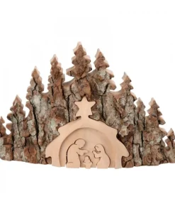 Waldfabrik, photophore en bois et étoile sapin de Noël Crèche De Noël Taillee Dans Une Ecorce De Bois, Motif Etable, 20 Cm Sale