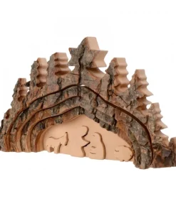 Waldfabrik, photophore en bois et étoile sapin de Noël Crèche De Noël Taillee Dans Une Ecorce De Bois, Motif Grotte, 20 Cm Clearance