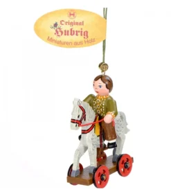 Hubrig, figurines pour enfant Décoration Sapin De Noël Vintage, Enfant Sur Un Cheval De Bois, Sale