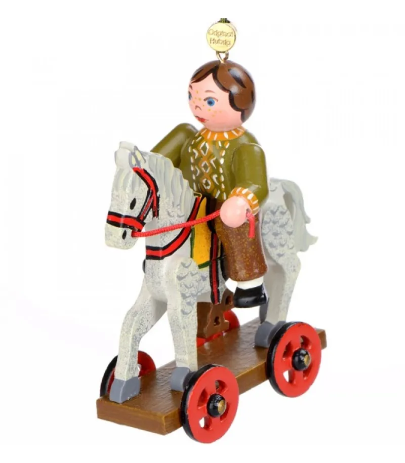 Hubrig, figurines pour enfant Décoration Sapin De Noël Vintage, Enfant Sur Un Cheval De Bois, Sale