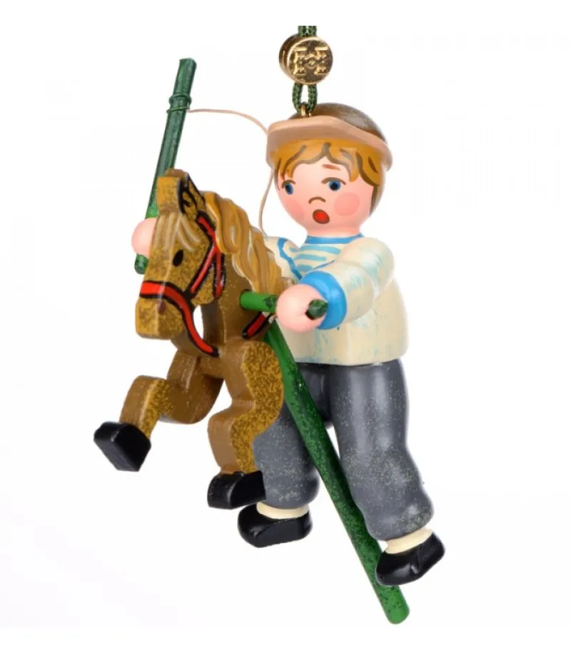 Hubrig, figurines pour enfant Décoration Sapin De Noël Vintage, Petit Garcon Sur Un Cheval En Bois Discount
