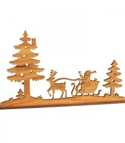 Waldfabrik, photophore en bois et étoile sapin de Noël Diorama En Placage D'Olivier, Père Noël En Traineau Dans La Foret,12 Cm New