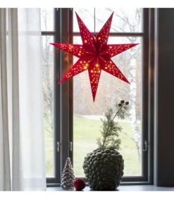 Konstsmide, guirlandes lumineuses de Noël Etoile Lumineuse 7 Branches En Papier Velours Rouge A Suspendre, 60 Cm New