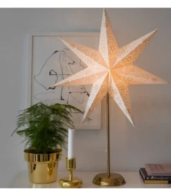 Konstsmide, guirlandes lumineuses de Noël Etoile Lumineuse Electrique 7 Branches En Papier, Blanche, Sur Pied Laiton, 48 Cm Sale