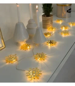 Konstsmide, guirlandes lumineuses de Noël Guirlande Lumineuse Décorative A Led, Flocons De Neige Metalliques Dores Discount