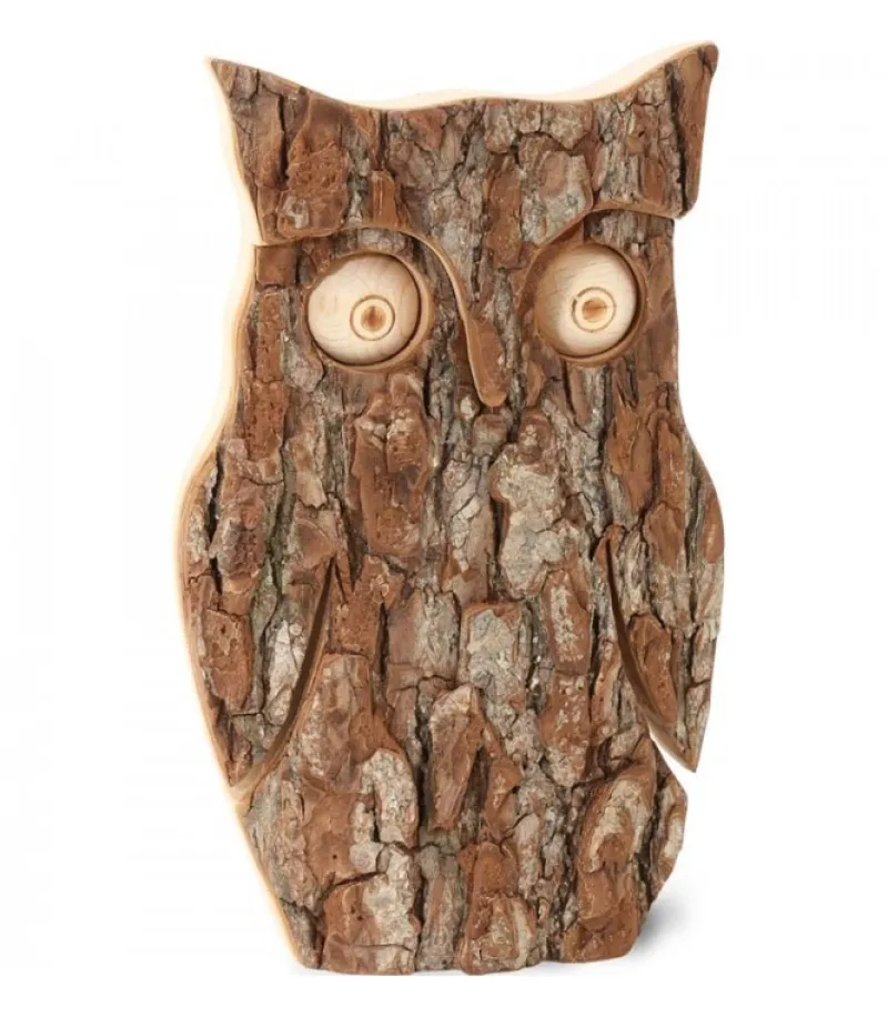 Waldfabrik, photophore en bois et étoile sapin de Noël Hibou En Bois D'Ecorce, 16 Cm Outlet