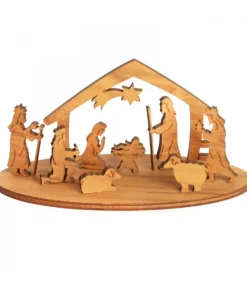 Waldfabrik, photophore en bois et étoile sapin de Noël Mini Crèche De Noël Avec Personnages En Bois D'Olivier, 5 Cm