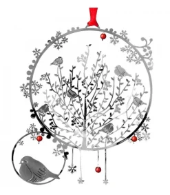 Pluto Produkter, déco de Noël Scandinave Oiseaux En Metal Argente A Suspendre Clearance