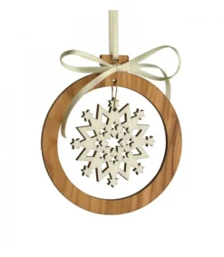 Waldfabrik, photophore en bois et étoile sapin de Noël Pendentif En Bois D'Olivier 7Cm, Motif Cristal De Neige N°1 Best