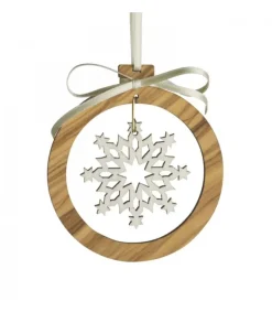 Waldfabrik, photophore en bois et étoile sapin de Noël Pendentif En Bois D'Olivier 7Cm, Motif Cristal De Neige N°2 Best