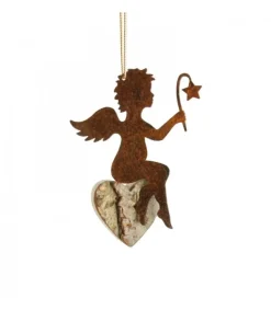 Waldfabrik, photophore en bois et étoile sapin de Noël Petit Ange En Metal A Suspendre Et Coeur En Bois Avec Etoile Online
